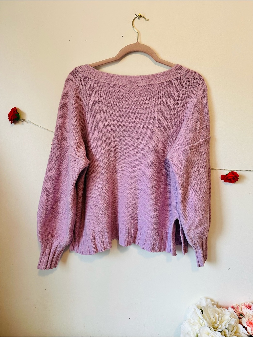 Anthropologie Pilcro Lavender Purple Deep V Cotton Sweater M L - Picture 7 of 9